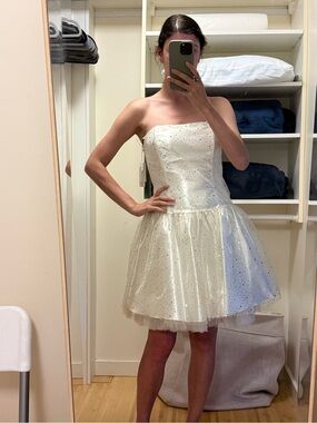 Vintage Gunne Sax White Strapless Sparkle Tulle Party Dress